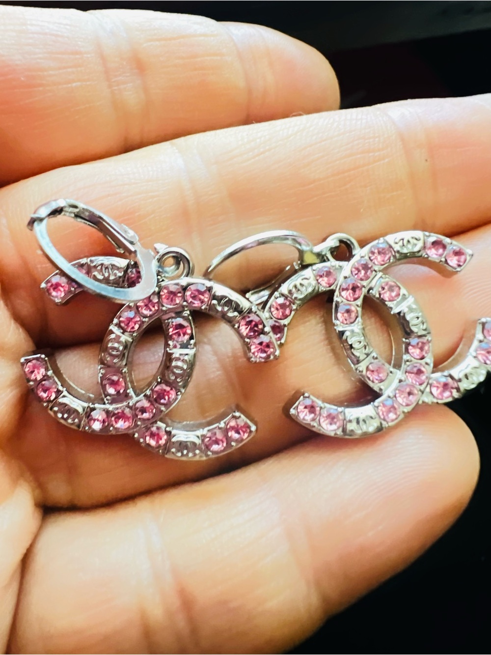 Pink Crystal upcycled fashion Drop Earrings